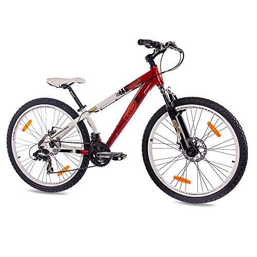 Vélo de montagnes : Leader 26" VTT VLO Dirt Enfant Junior Adulte Edge Cadre Aluminum ALU 21 Vitesses Shimano Blanche Rouge (WR) - 66, 0 cm (26 Pouces)