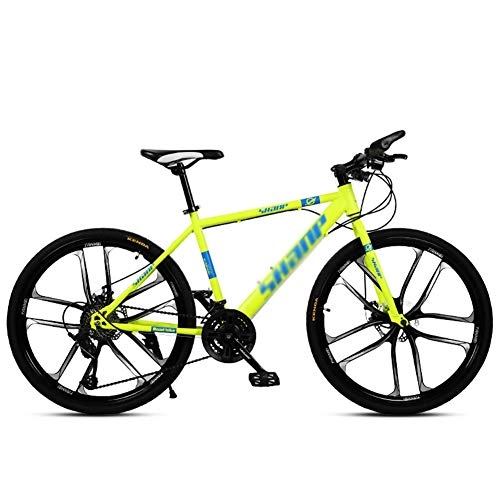 Vélo de montagnes : Llan Unisexe VTT, 24 / 26 Pouces Mountain Bikes, for Hommes et Femmes VTT vélo avec siège réglable, Double Frein à Disque, 10 Coupe-Roue (Color : Yellow, Size : 30-Speed)