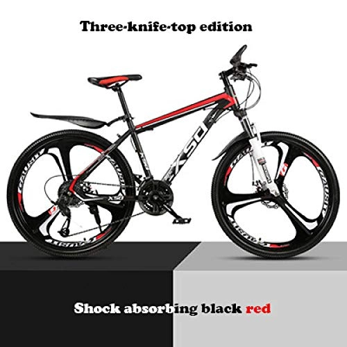 Vélo de montagnes : MOBDY 26 Pouces 21 / 24 / 27 / 30Speed Mountain Bike Absorption des Chocs Changement de Vitesse mcanique Frein Disque tudiant Adulte Une Roue de Corps Bike-Black_Red_30-Speed