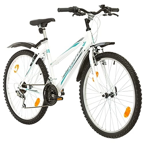 Vélo de montagnes : Multibrand Distribution PROBIKE 6th Sense 26 Pouces VTT 18 Vitesses, Vélo Fille et Femme adapté de 155 cm à 175 cm (Turquoise / Blanc + Garde-Boue)