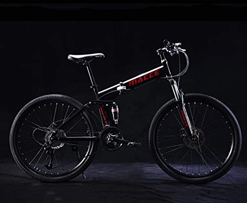 Vélo de montagnes : N&I Vélo VTT 26" pour adulte en acier haute qualité à suspension complète avec cadre en acier rapide 24 vitesses Rouge 21 vitesses