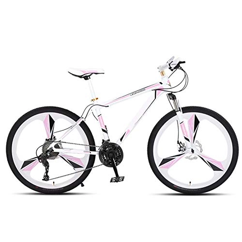 Vélo de montagnes : ndegdgswg VTT 61 cm / 66 cm, pour femme, blanc et rose, une roue, double frein à disque, vélo de course, 24 pouces, cadre en alliage d'aluminium, 3 roues blanches, rose