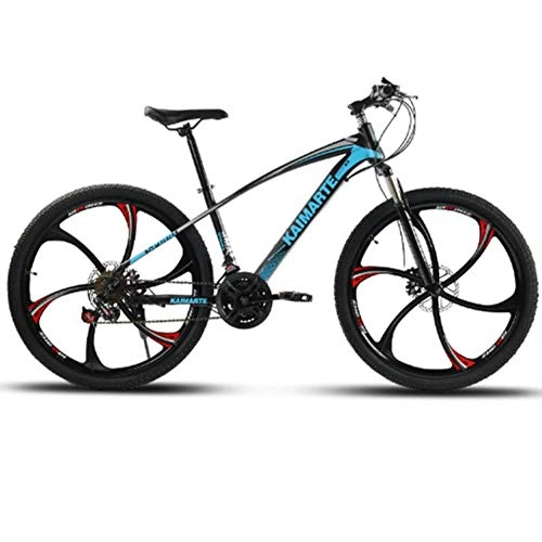 Vélo de montagnes : Pakopjxnx 24 and 26 inch  Mountain Bike 21 Speed Bicycle Front and Rear Disc Brakes Bike, Blue 6 Knife Wheel, 24inch