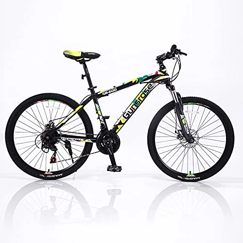 Vélo de montagnes : Pateacd VTT complet de 66 cm, Shimano 21 vitesses, VTT avec fourche à suspension, vélo de descente avec freins à disque, vélo pour jeunes femmes, hommes, filles, garçons, jaune