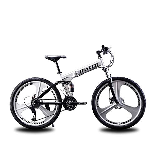 Vélo de montagnes : Pliable VTT 27 Vitesses, VTT avec 3 vélos Cutter Wheel Double Disque amortissante pour Adultes, Blanc, 24 inch