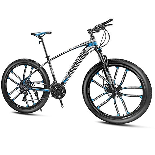 Vélo de montagnes : QMMD 27.5 Pouces Vélo VTT, Adulte Vélo de Montagne Aluminium Cadre, Suspension Avant Vélo De Montagne, 24-30-33- Vitesses Vélos, Hommes Léger Cyclisme, Blue 10 Spoke, 24 Speed