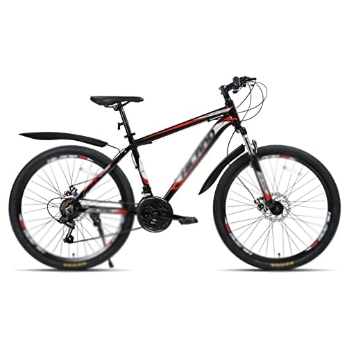 Vélo de montagnes : QYTEC zxc Vélo pour homme 26 pouces 21 vitesses fourche à suspension en alliage d'aluminium double frein à disque VTT et garde-boue (couleur : rouge)