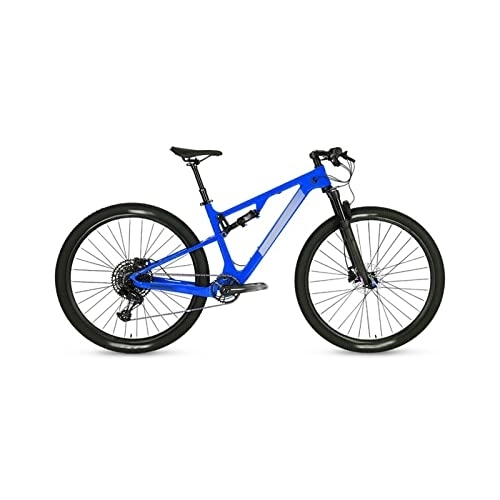 Vélo de montagnes : QYTEC zxc Vélo pour homme à suspension complète en fibre de carbone VTT frein à disque Cross Country Mountain Bike (couleur : bleu, taille : M)
