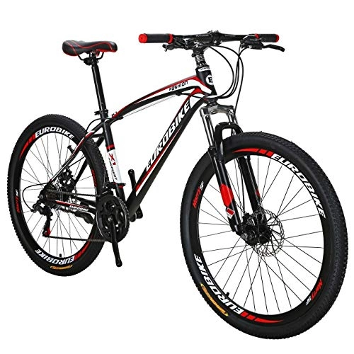 Vélo de montagnes : Roues VTT 27, 5 pour Hommes et Femmes Adultes VTT 21 Vitesses X1 (Noir Rouge)