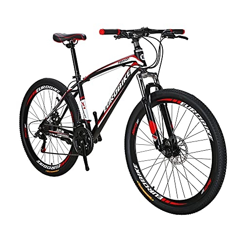 Vélo de montagnes : SD X1 VTT pour adulte - Cadre en acier, Roue 27, 5", Frein à disque, Système 21 vitesses, Suspension avant (Roue à rayons multiples - Rouge et noir)