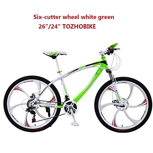 Vélo de montagnes : Seesaw 21 / 24 / 27 / 30 Speed Bike, Double Frein Disque VTT Vlo, Adulte Hommes et Femmes Vitesse Variable vlo, tudiants Hors Route VTT, Green 24 inches, 30 Speed