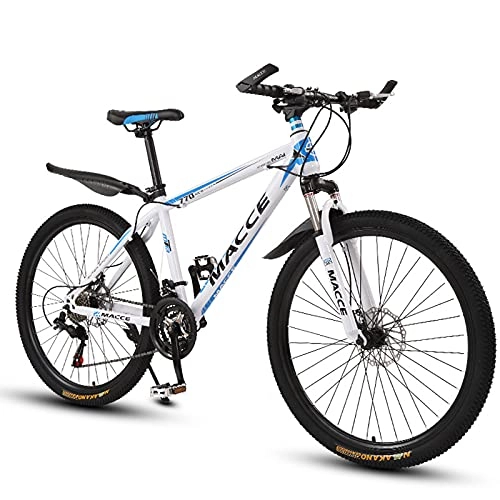 Vélo de montagnes : Vélo de montagne 26 pouces 27 vitesses pour hommes et femmes, cadre en acier carbone, vélo de montagne adulte, vélo de ville extérieur avec double frein à disque et fourche à suspens(Color:blanc bleu)