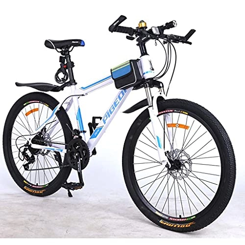 Vélo de montagnes : Vélo de montagne pour adulte et adulte - Pour homme et femme - VTT de 66 cm - Suspension avant - Avec double frein à disque - 21 vitesses - Cadre en acier au carbone