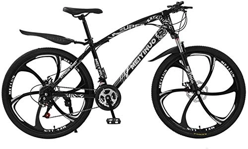 Vélo de montagnes : Wangwang454 Carbon-Rich Steel Strong 26 inch Mountain Bike Fully Suitable from 150 cm-185cm Disc Brake Front and Rear Full Suspension Boys-Men Bike with Front and Rear Fender-Black