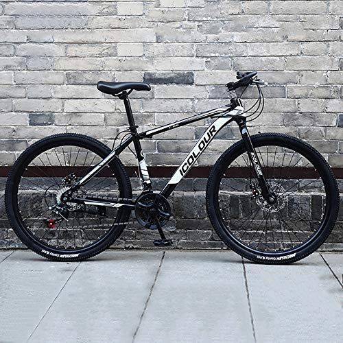 Vélo de montagnes : WSZGR Hommes's Vélo VTT, Bike avec Réglable Mousse De Mémoire Siège, Haute-Acier De Carbone Hardtail Vélo De Montagne Noir Blanc 24" 21-Vitesse