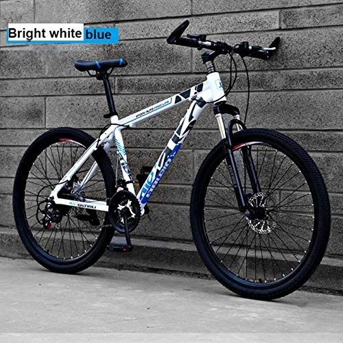 Vélo de montagnes : WYN Aluminum Alloy Mountain BikeSpeed Off-Road Double Disc Brakes Adult Models Bicycle Student, White Blue, 26 inch 21 Speed