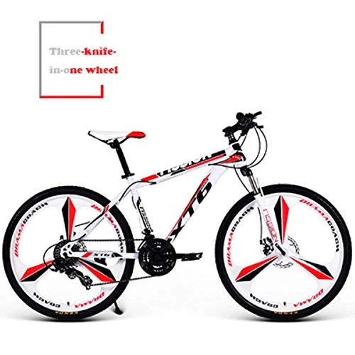 Vélo de montagnes : WYN  Speed Adult Variable Speed Bicycle Student Flagship Off-Road Double Disc Brake Bicycle, White Red, 24-Speed