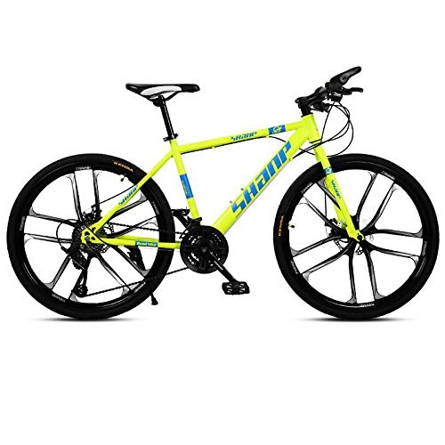Vélo de montagnes : YWHCLH Vélo VTT 26 / 24 pouces pour homme et femme, vélo tout-terrain avec double freins à disque, vélo à changement de vitesse, vélo de route multivitesse (66 cm, 27 vitesses, jaune)