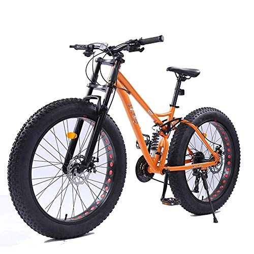 Vélos de montagne Fat Tires : 26 pouces femmes Mountain Bikes, double frein à disque Fat Tire Mountain Trail vélo, VTT Semi-rigide, Siège réglable de vélos, haute teneur en carbone cadre en acier, Orange, 21 vitesses Convient aux