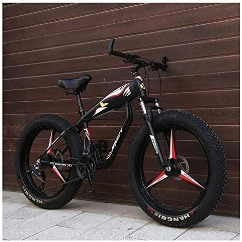 Vélos de montagne Fat Tires : 26 pouces Hardtail Mountain Bike, Adulte Fat Tire Vélo de montagne, Freins à disque mécaniques, Suspension avant Bikes Hommes Femmes, (Color : Black 3 Spokes)