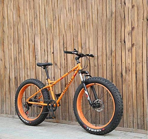 Vélos de montagne Fat Tires : Abrahmliy Fat Tire Hommes Vélo de Montagne Double Frein À Disque / Cruiser Vélos Plage Motoneige Vélo 26 Pouces Jantes en Alliage D'aluminium-Orange_27 Vitesse