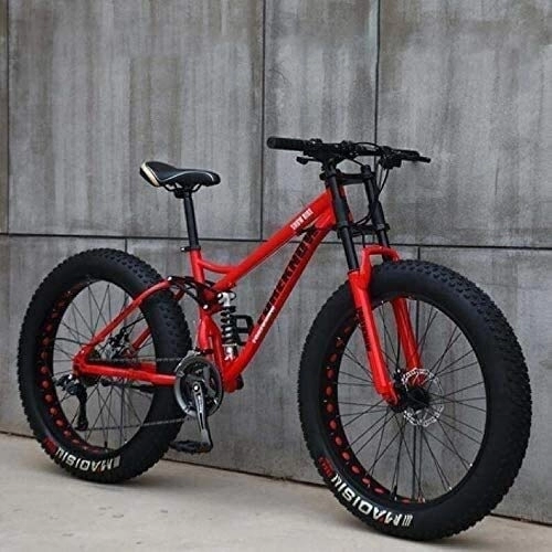 Vélos de montagne Fat Tires : Adulte Mountain Bikes, 24 pouces Fat Tire Hardtail VTT, suspension double cadre et fourche à suspension tout-terrain, VTT (Color : Red)