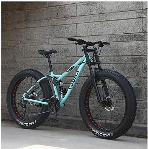 Vélos de montagne Fat Tires : AYHa 26 pouces VTT, Adulte Garçons Filles Fat Tire Mountain Trail Bike, double frein à disque vélo en acier haute teneur en carbone Vélos antidérapants, Bleu, 27 Vitesse