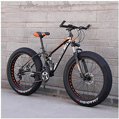 Vélos de montagne Fat Tires : AYHa Adult Mountain Bikes, Fat Tire double frein à disque Hardtail VTT, Big Wheels vélo en acier haut carbone, nouvel orange, 24 pouces 21 Vitesse