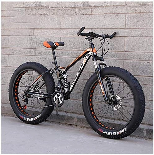 Vélos de montagne Fat Tires : AYHa Adult Mountain Bikes, Fat Tire double frein à disque Hardtail VTT, Big Wheels vélo en acier haut carbone, nouvel orange, 24 pouces 27 Vitesse
