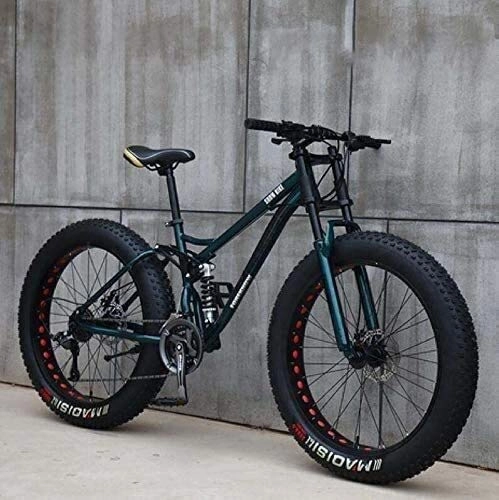 Vélos de montagne Fat Tires : AYHa Adulte Mountain Bikes, 24 pouces Fat Tire Hardtail Mountain Bike, double suspension cadre et fourche à suspension tout terrain VTT, vert, 7 Vitesse