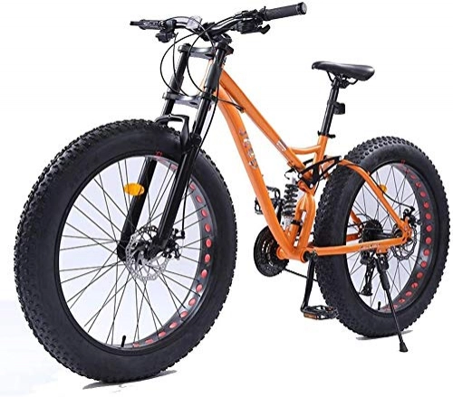 Vélos de montagne Fat Tires : Double frein à disque Fat Tire Bike Mountain Trail, 26 pouces femmes de montagne Vélos, VTT Semi-rigide, siège réglable vélo, haute teneur en carbone Cadre en acier, Orange, 24 Vitesse