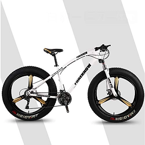 Vélos de montagne Fat Tires : F-JX 26" Mountain Bike, Double-Disque Montagne motoneige, Plage Fat Tire Vitesse vélo, Cadre de vélo en Acier, Blanc, 26 inch 24 Speed
