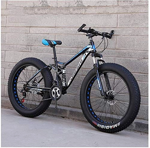 Vélos de montagne Fat Tires : FANLIU Adult Mountain Bikes, Fat Tire Double Frein Disque Hardtail VTT, Big Wheels vlo en Acier Haute teneur en Carbone (Color : New Blue, Size : 24 inch 27 Speed)