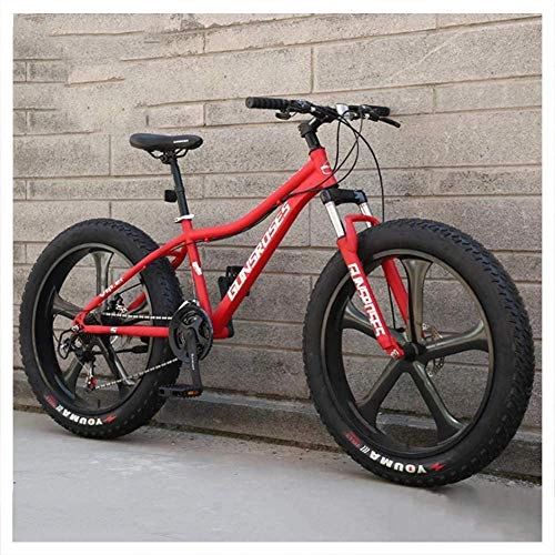 Vélos de montagne Fat Tires : giyiohok 26 Pouces Hardtail Mountain Bike Fat Tire Mountain Trail Bike pour Adultes Hommes Femmes Mécanique Freins à Disque Vélo de Montagne avec Suspension Avant-24 Vitesses_5 Rayons Rouges