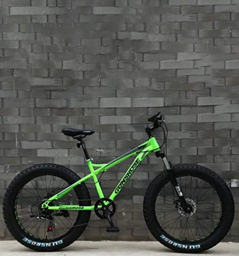 Vélos de montagne Fat Tires : GMZTT Vlo Unisexe Fat Tire Adult Mountain Bicycle, Double Frein Disque / Haut-Carbone Cadre en Acier Vlos Cruiser, Plage de motoneige vlo, 26 Pouces Roues (Color : Green, Size : 21 Speed)