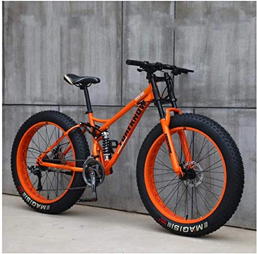 Vélos de montagne Fat Tires : Gnohnay Vélos de Montagne, vélo de Montagne Semi-Rigide Fat Tire de 26 Pouces, Cadre à Double Suspension et Fourche à Suspension VTT Tout-Terrain, Orange Spoke, 24 Speed