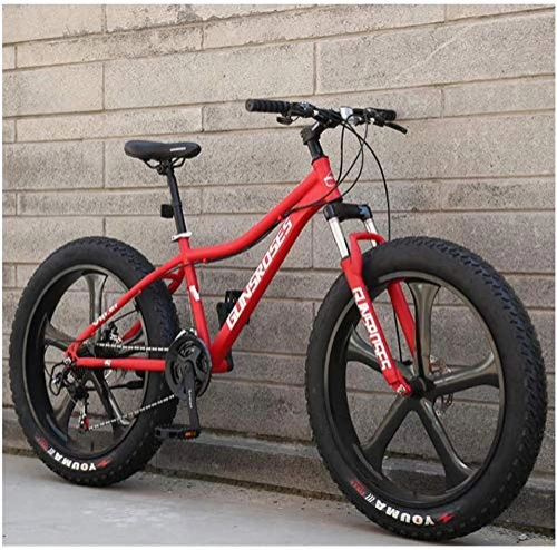 Vélos de montagne Fat Tires : HU 26 Pouces Mountain Bikes, Haute teneur en Carbone en Acier Hardtail Mountain Bike, Fat Tire Tout Terrain VTT, vélos Anti-Slip Hommes Femmes (Color : Red, Size : 21 Speed 5 Spoke)