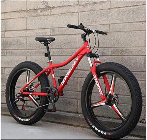 Vélos de montagne Fat Tires : HU 26 Pouces Mountain Bikes, Haute teneur en Carbone en Acier Hardtail Mountain Bike, Fat Tire Tout Terrain VTT, vélos Anti-Slip Hommes Femmes (Color : Red, Size : 27 Speed 3 Spoke)