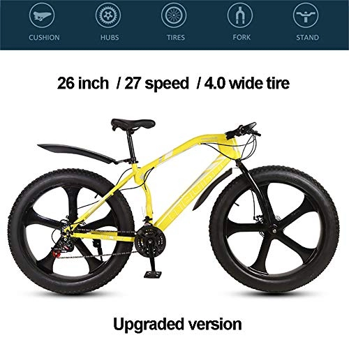 Vélos de montagne Fat Tires : Hyuhome Montagne de vélos Hommes Femmes Adultes, 26 « » Tout Terrain VTT Ville Bycicle avec 4.0 Fat Tire, Suspension Gras Fourchette Neige Plage Vélo, Jaune