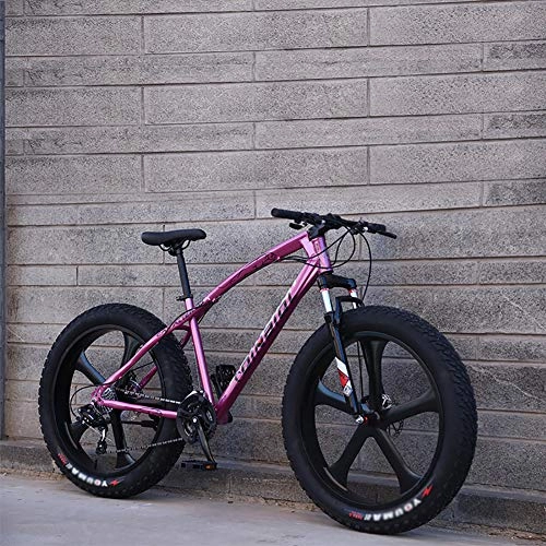 Vélos de montagne Fat Tires : KKLTDI 26 Pouces Fat Tire Vélo, Hommes Femmes Étudiants Vitesse Variable Vélo, Hommes's Haute-Acier De Carbone Cadre Hardtail Vélo VTT Pink 5 Spoke 26" 24-Vitesse