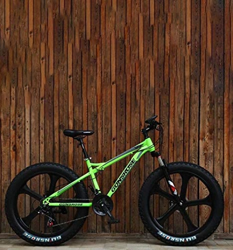 Vélos de montagne Fat Tires : LFSTY Fat Tire Adult Mountain Bike, Double Frein à Disque / Haut-Carbone Cadre en Acier Vélos Cruiser, Plage de motoneige vélo, 26 Pouces Roues en Alliage de magnésium intégré, Green, 7 Speed