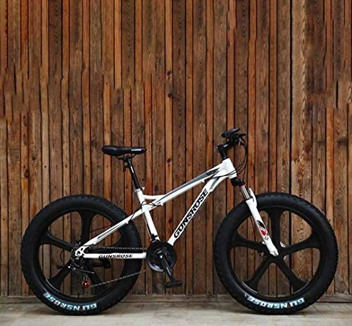 Vélos de montagne Fat Tires : LFSTY Fat Tire Adult Mountain Bike, Double Frein à Disque / Haut-Carbone Cadre en Acier Vélos Cruiser, Plage de motoneige vélo, 26 Pouces Roues en Alliage de magnésium intégré, White, 24 Speed