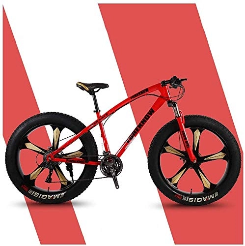 Vélos de montagne Fat Tires : Mountain Trail Vélo, Fat Tire, VTT, tout-terrain, 26 pouces 24 vitesses, vélo, haut en acier au carbone, VTT, Suspension avant Double disque de frein, 5 Spoke, Couleur: argent (Color : Red)