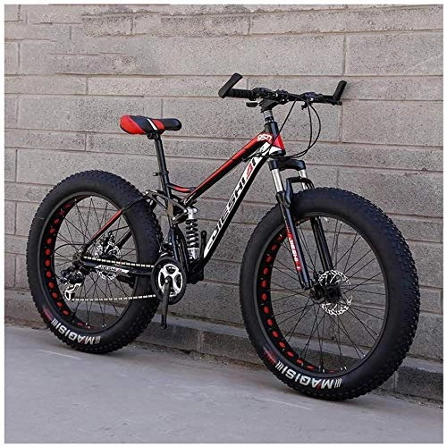 Vélos de montagne Fat Tires : Nwn Adult Mountain Bikes, Fat Tire Double Frein Disque Hardtail VTT, Big Wheels vlo en Acier Haute teneur en Carbone (Color : New Red, Size : 24 inch 24 Speed)
