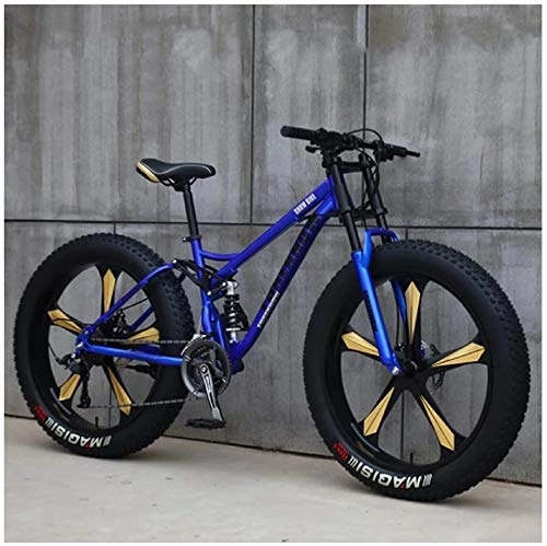 Vélos de montagne Fat Tires : QXX Vélos de Montagne à Vitesse Variable, 26 Pouces Hardtail VTT, Suspension Double Cadre Tout-Terrain Hors Route vélo for Les Hommes et Les Femmes (Color : 21 Speed, Size : Blue 5 Spoke)
