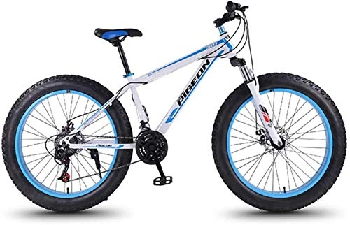 Vélos de montagne Fat Tires : VTT 24 vitesses, adultes 27, 5 pouces de Fat Mountain, cadre en acier à haute teneur en carbone, VTT unisexe, Bleu, blanc