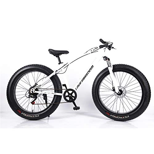 Vélos de montagne Fat Tires : WSZGR Frein à Double Disque Fat Tire Bike, Vélo De Montagne pour Adolescents Adultes Hommes Femmes, 26 Pouces Vélo VTT Bike Blanc 26" 27-Vitesse