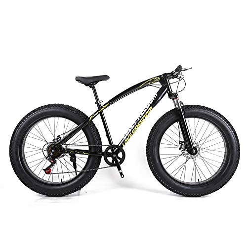 Vélos de montagne Fat Tires : WSZGR Frein à Double Disque Fat Tire Bike, Vélo De Montagne pour Adolescents Adultes Hommes Femmes, 26 Pouces Vélo VTT Bike Noir 26" 7-Vitesse