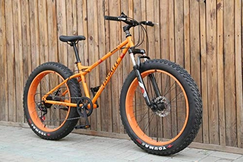 Vélos de montagne Fat Tires : WYN Fat Tire Mountain Bicycle 24 / 26 inch High Carbon Steel Beach Bicycle Snow Bike, 24 inch Orange, 24 Speed