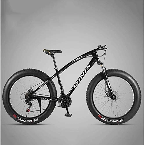 Vélos de montagne Fat Tires : XHJZ 26 Pouces Mountain Bikes, Double Frein à Disque Fat Tire Mountain Trail vélo, VTT Semi-Rigide, siège réglable vélo en Acier Haute teneur en Carbone, Noir, 27 Speed Spoke